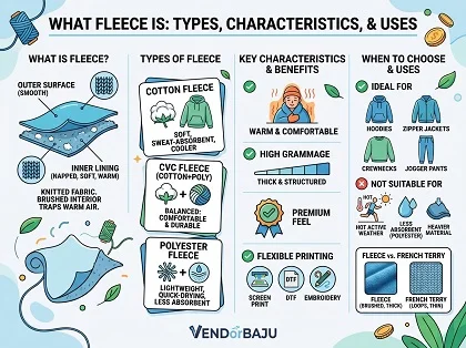 Bahan Fleece Adalah: Jenis, Karakteristik & Kegunaan — Bahan fleece adalah kain rajut dengan permukaan luar halus dan bagian dalam disikat (napped) sehingga terasa lembut d…